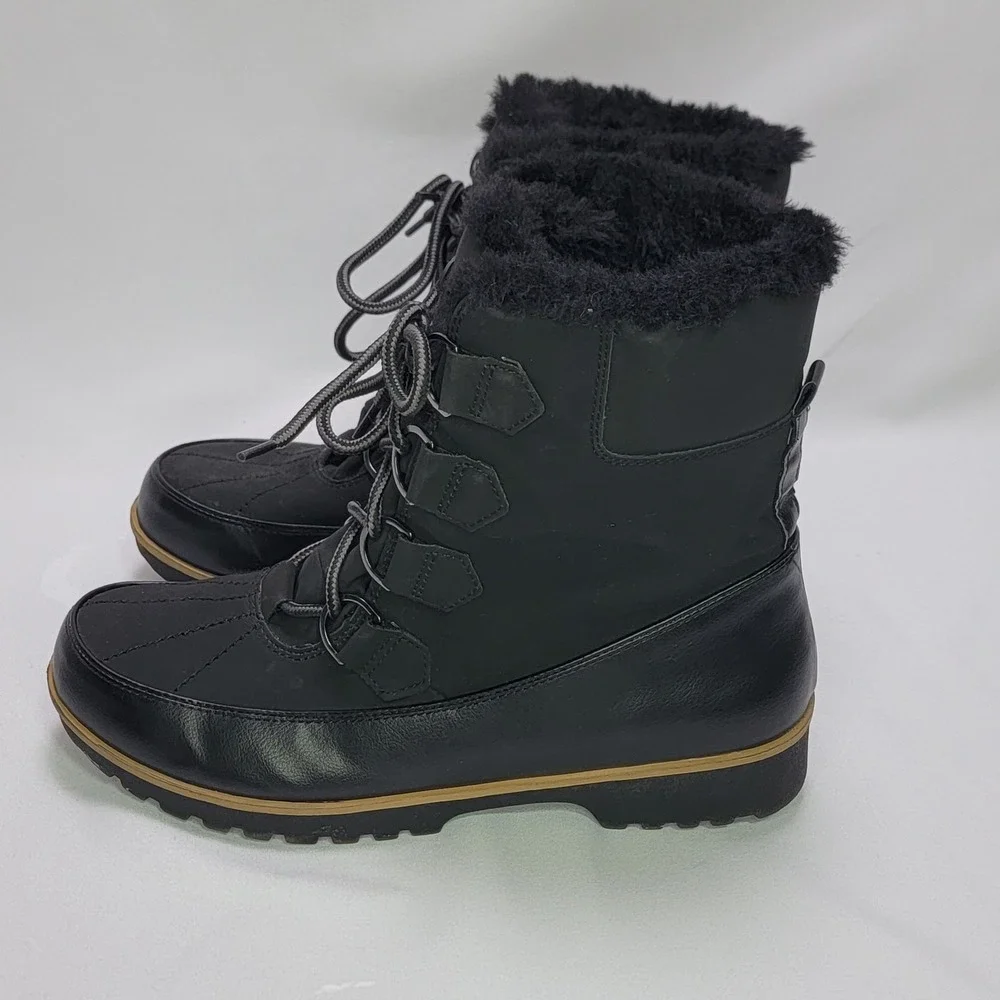 JBU Maldine Women's Winter Boots Size 10M Black Faux Fur Lined Lace Up Cold Snow